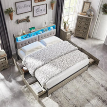 Load image into Gallery viewer, &quot;Queen Bed Frame with Storage &amp; Upholstered Headboard, LED Lights, 4 Drawers