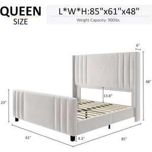 Bedroom Bed Frame - Queen Size, Vertical Tufted Headboard, Wood Slat Base