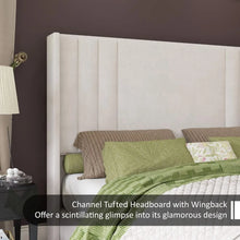 Load image into Gallery viewer, Bedroom Bed Frame - Queen Size, Vertical Tufted Headboard, Wood Slat Base