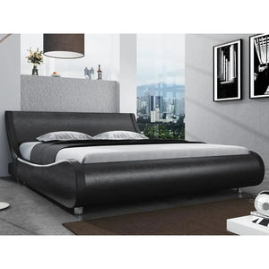 Queen Sleigh Bed Frame - Faux Leather Upholstered, Adjustable Headboard