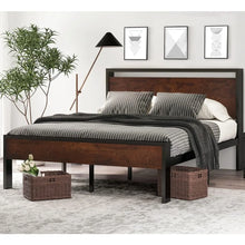 Load image into Gallery viewer, Queen Platform Bed Frame w/ Under-Bed Storage | 14-Inch Mahogany Metal Bedstead