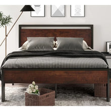 Load image into Gallery viewer, Queen Platform Bed Frame w/ Under-Bed Storage | 14-Inch Mahogany Metal Bedstead