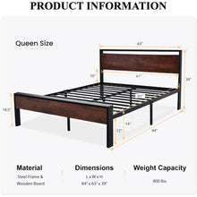 Load image into Gallery viewer, Queen Platform Bed Frame w/ Under-Bed Storage | 14-Inch Mahogany Metal Bedstead