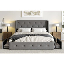 Load image into Gallery viewer, Elegant Queen Bed Frame &amp; Headboard | 4 Storage Drawers, Diamond Stitching