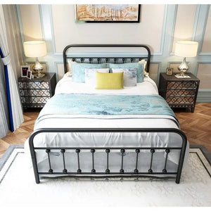 Queen Bed Frame w/ Headboard & Footboard | Metal Tube Platform Base