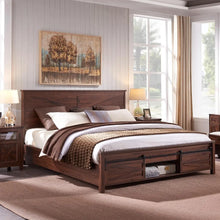 Load image into Gallery viewer, Queen Bedstead w/ Integrated Storage Cabinets | Sliding Barn Doors, Solid Wood Slats