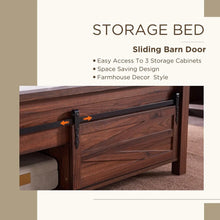 Load image into Gallery viewer, Queen Bedstead w/ Integrated Storage Cabinets | Sliding Barn Doors, Solid Wood Slats