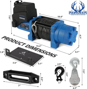 Electric Winch Kit 12V - 6000 lb Load Capacity, Synthetic Rope, Waterproof IP67