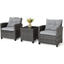 Load image into Gallery viewer, Patio Furniture 3-Piece Wicker Bistro Set - 2 Cushioned Chairs, Glass Top Table, Outdoor Use