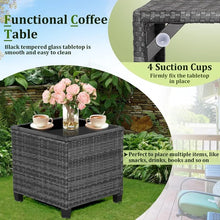 Load image into Gallery viewer, Patio Furniture 3-Piece Wicker Bistro Set - 2 Cushioned Chairs, Glass Top Table, Outdoor Use