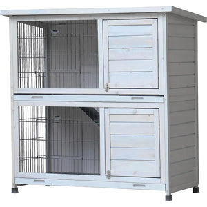 Deluxe 2-Level Rabbit Cage with Run - Outdoor/Indoor Bunny House, 2 Removable No-Leak Trays