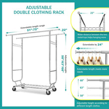 Load image into Gallery viewer, Clothing Rack on Wheels - 610LBS Capacity, Heavy Duty Rolling Garment Rack for Hanging Clothes