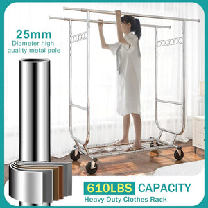 Clothing Rack on Wheels - 610LBS Capacity, Heavy Duty Rolling Garment Rack for Hanging Clothes