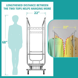 Clothing Rack on Wheels - 610LBS Capacity, Heavy Duty Rolling Garment Rack for Hanging Clothes