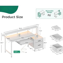 Load image into Gallery viewer, &quot;Reading &amp; Study Desk with Power Outlet, LED Light, Filing Cabinet &amp; Drawers