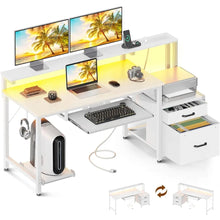 Load image into Gallery viewer, &quot;Reading &amp; Study Desk with Power Outlet, LED Light, Filing Cabinet &amp; Drawers