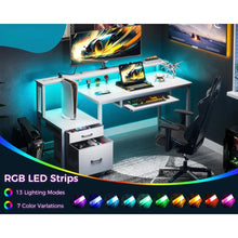 Load image into Gallery viewer, &quot;Reading &amp; Study Desk with Power Outlet, LED Light, Filing Cabinet &amp; Drawers