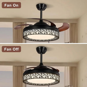 42" Retractable Ceiling Fan with Light - Remote/App Control, Dimmable, DC Motor