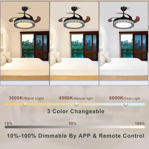 42" Retractable Ceiling Fan with Light - Remote/App Control, Dimmable, DC Motor