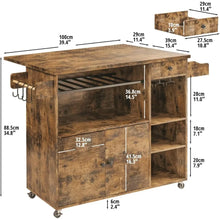 Load image into Gallery viewer, Rolling Kitchen Cart with Drop-Leaf and Wine Rack - Microwave Rack Serving Cart on Wheels with Drawer