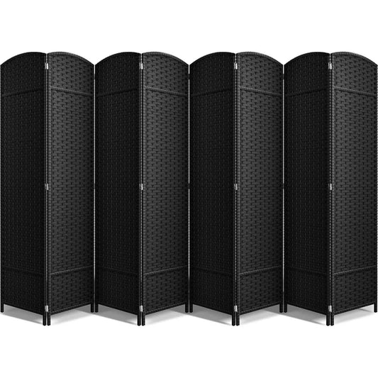 Sleek 6ft Tall 8-Panel Black Room Divider, Double Hinged Folding Privacy Screen