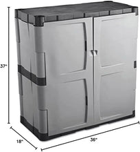 Load image into Gallery viewer, Lockable Storage Cabinet, 18&quot;Dx36&quot;Wx37&quot;H - Freestanding, 2 Shelves, Gray/Black