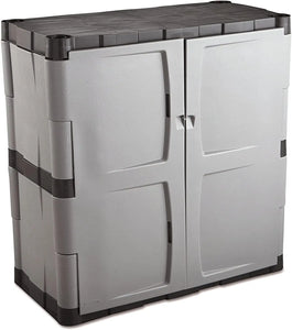 Lockable Storage Cabinet, 18"Dx36"Wx37"H - Freestanding, 2 Shelves, Gray/Black