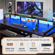 Load image into Gallery viewer, Spacious 63&quot; Gaming/Office Desk - Lockable File Drawers, LED Lights, Power Outlet