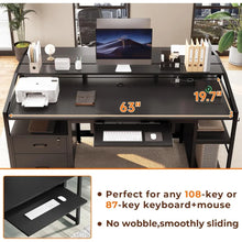 Load image into Gallery viewer, Spacious 63&quot; Gaming/Office Desk - Lockable File Drawers, LED Lights, Power Outlet