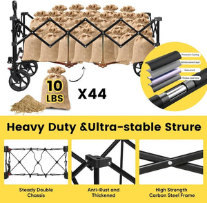 Foldable Extended Wagon 48''L - Collapsible with 440 lbs Weight Capacity, Heavy Duty Utility Cart