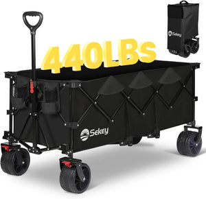 Foldable Extended Wagon 48''L - Collapsible with 440 lbs Weight Capacity, Heavy Duty Utility Cart