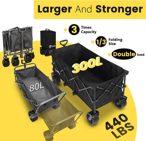 Foldable Extended Wagon 48''L - Collapsible with 440 lbs Weight Capacity, Heavy Duty Utility Cart