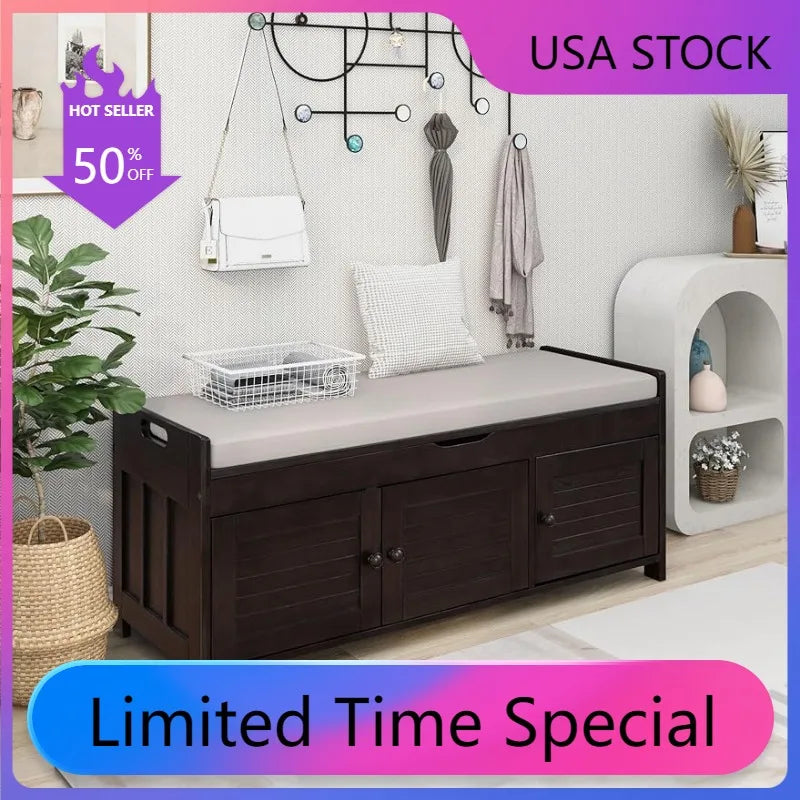 Espresso Shoe Bench with Storage - Large 43.5