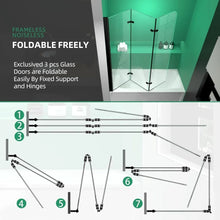 Load image into Gallery viewer, &quot;51”W x 59”H Semi-Frameless Foldable Shower Door - Glass Bathtub Screen for Bathroom