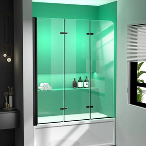 "51”W x 59”H Semi-Frameless Foldable Shower Door - Glass Bathtub Screen for Bathroom