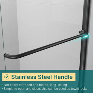 "60x72 Semi-Frameless Sliding Shower Door - Clear Glass, Modern Bathroom Door