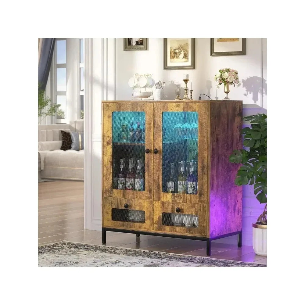 Sideboard Buffet Cabinet - Ample Storage, Wine Rack, Power Outlet & LED Light