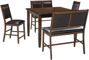 5 Piece Counter Height Dining Set - Table & 4 Barstools, Brown, Space-Saving Design