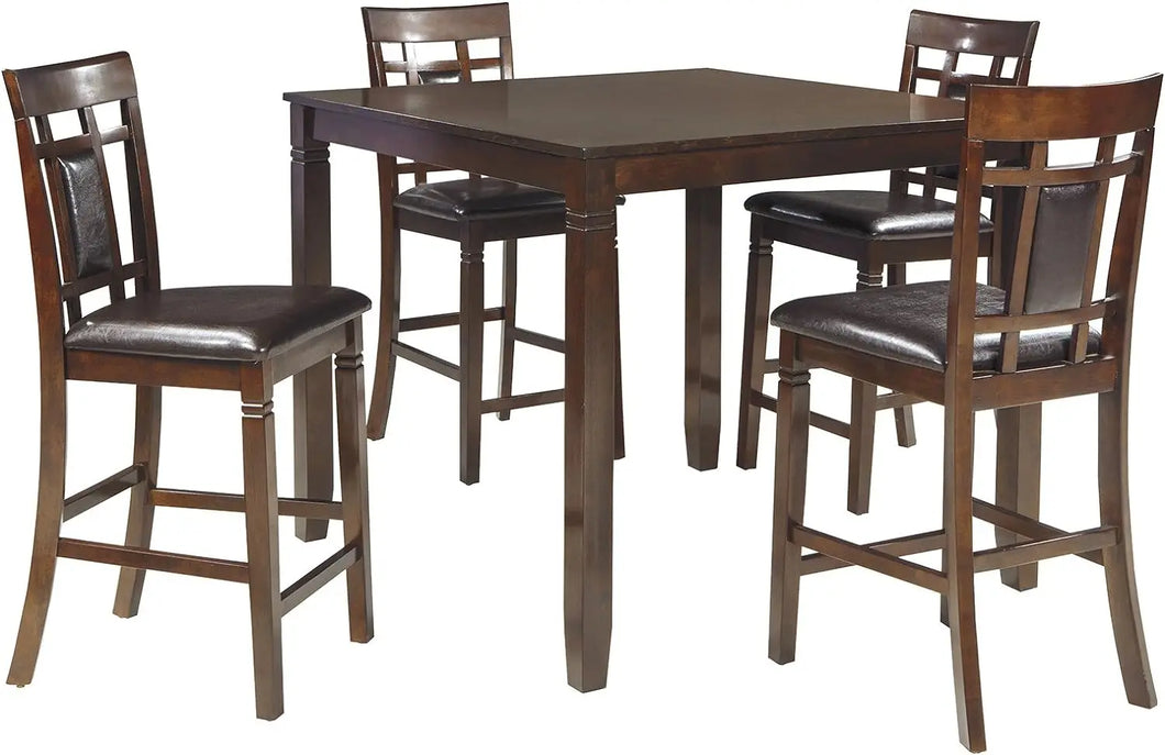 5 Piece Counter Height Dining Set - Table & 4 Barstools, Brown, Space-Saving Design