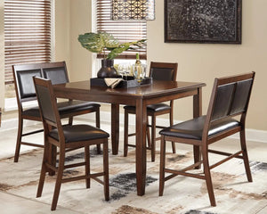 5 Piece Counter Height Dining Set - Table & 4 Barstools, Brown, Space-Saving Design