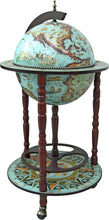 Load image into Gallery viewer, Antique-Inspired Sixteenth Century Globe Bar Cabinet - 18&quot; Diameter, 36&quot; Tall, Blue Finish