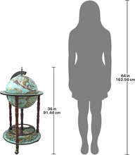 Load image into Gallery viewer, Antique-Inspired Sixteenth Century Globe Bar Cabinet - 18&quot; Diameter, 36&quot; Tall, Blue Finish