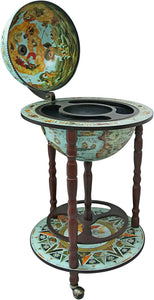 Antique-Inspired Sixteenth Century Globe Bar Cabinet - 18" Diameter, 36" Tall, Blue Finish