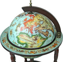 Load image into Gallery viewer, Antique-Inspired Sixteenth Century Globe Bar Cabinet - 18&quot; Diameter, 36&quot; Tall, Blue Finish