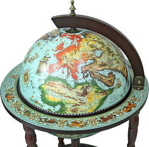 Antique-Inspired Sixteenth Century Globe Bar Cabinet - 18" Diameter, 36" Tall, Blue Finish