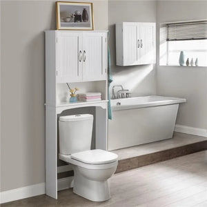 Bathroom Storage Cabinet with Door - White Wooden Over The Toilet Organizer