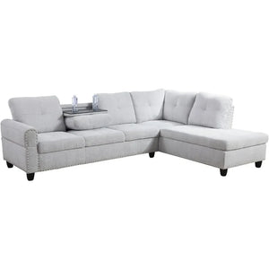 Sofa 3-piece Modular Set - L-Shaped Lounge, 2 Cup Holders, Storage Footstool