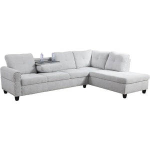 "3-Piece Modular Sofa Set w/ Cup Holders & Storage Footstool – L-Shaped for Small Spaces