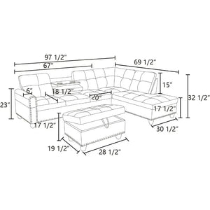 "3-Piece Modular Sofa Set w/ Cup Holders & Storage Footstool – L-Shaped for Small Spaces