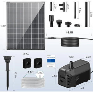 Adjustable 30W Solar Pond Pump - 430GPH Flow for Wildlife Gardens, Fountains